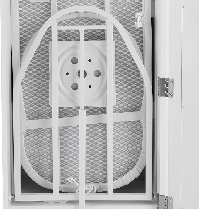 Wall Mounted Ironing Board Cabinet with Storage and Miror Door, 180° Swivel Ironing Boards with Garment Hooks, Foldable Ironing Storage Station for Home, Laundry Room, White