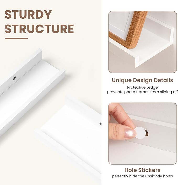 Fun Memories Picture Ledge Shelf, White Floating Shelves Set of 4, 24 Inch Picture Shelves for Wall with Ledge, Large Nursery Book Shelf for Toys Storage, Living Room, Bedroom Decor Frames