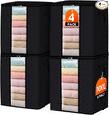 SpaceWhisper 4 Pack 100L Clothes Storage, Foldable Thick Fabric Blanket Storage Bags, Containers for Organizing Bedroom, Closet, Clothing, Comforter,Closet Organization with Handle,Black