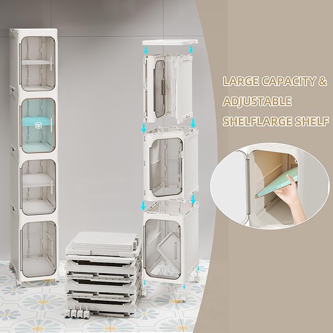 5-Tier Tall Narrow Storage Cabinet, Slim Bathroom Storage Cabinet with Adjustable Shelves and Wheels, Narrow Organizer for Small Space, Bathroom, Kitchen, Laundry