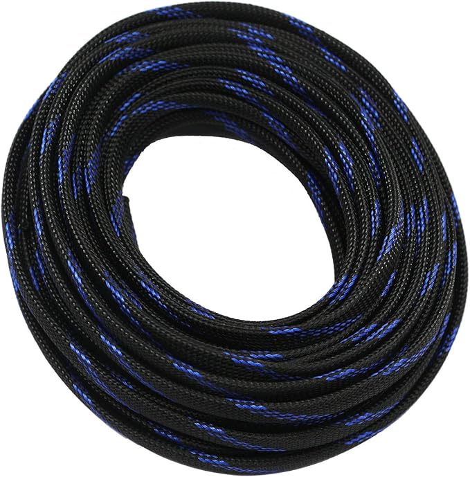30ft PET Expandable Sleeving Wire Cable Sleeve (2/5" Steel Blue&Black 30ft)