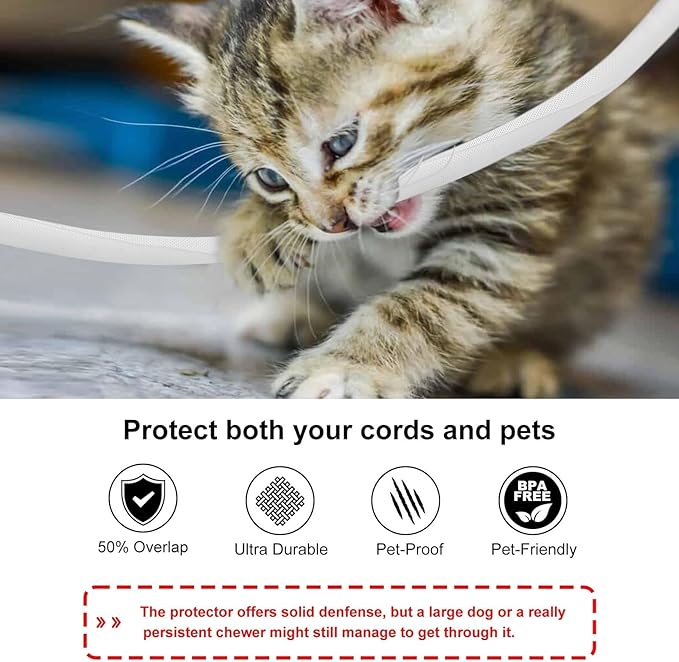 Secbolt Cord Protectors from Pets No Chew, 10ft - 1 inch Ultra Durable Cord Covers for Pets, Bite-Resistant Cable and Wire Protector for Cats, Dogs, Rabbits - White