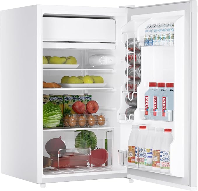 4.3 Cu.Ft Mini Fridge with Freezer, Single Door Refrigerator With 7 Settings Temperature Adjustable and 3 Removeble Shelves, Low Noise, Dorm Fridge, Mini Refrigerator for Bedroom, Office, Dorm