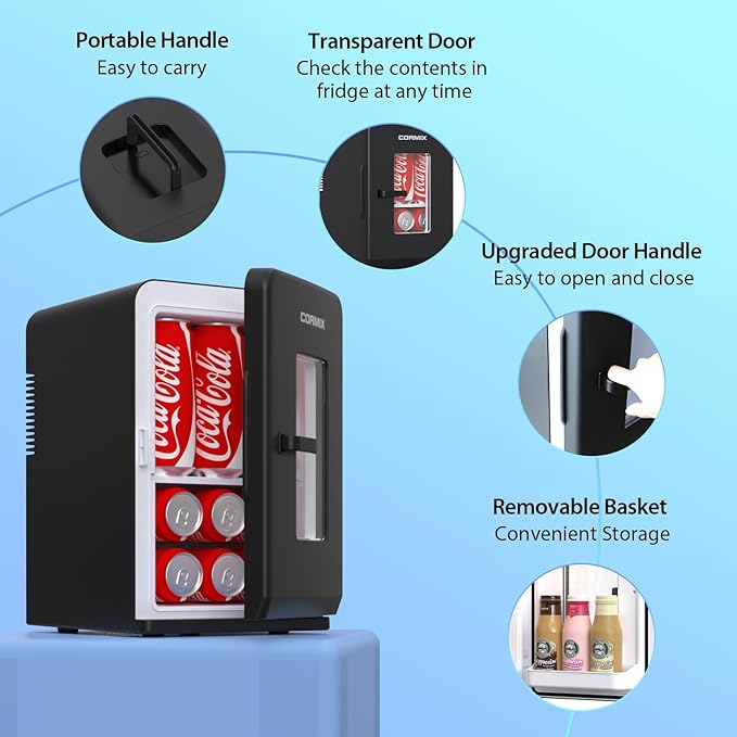 Mini Fridge for Bedroom, 15 Litre/21 Cans Portable Mini Refrigerator with AC/DC Power for Office, Dorm and Car, Thermoelectric Electric Cooler & Warmer Skincare Fridge for Drinks, Food, Cosmetics