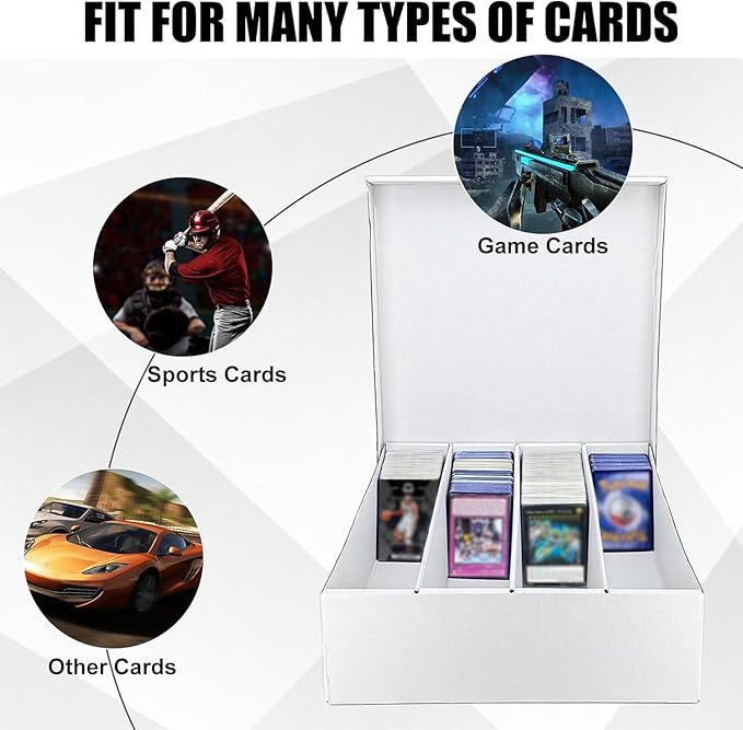 4 Pack Sports Card Boxes 3200 Count Cardboard Card Storage Box White Bulk Card Storage Boxs with Card Supporter Dividers Cards Storage Box for Card Game Card Boxes