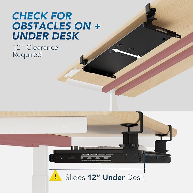 AX WABER Keyboard Tray Under Desk Pull Out with 3 Height Adjustable Extra Sturdy C Clamp Mount System, 32.8 (38 inch Including Clamps) x 12 Inch Slide-Out Platform Computer Drawer for Typing