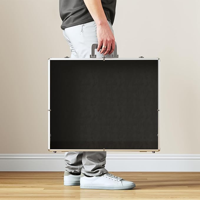 Portable Trade Show Display Case, 28"x20" Aluminum Card Show Display Case with Lock, Large Table Top Sports Card Display Case with Clear Acrylic Glass for Jewelry, Trading Card, Collectibles Shows