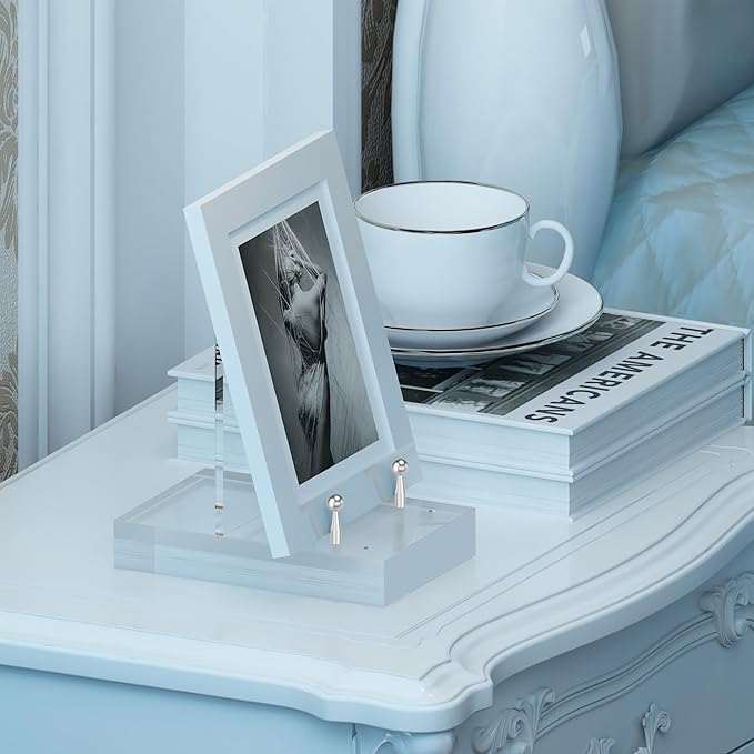 Acrylic Easel Display Stand with Adjustable Silver-Toned Hardware for Pictures, Crystal Clear Acrylic Stand with Floating Appearance for Cookbook, Invitation and Plates, 2-Packs