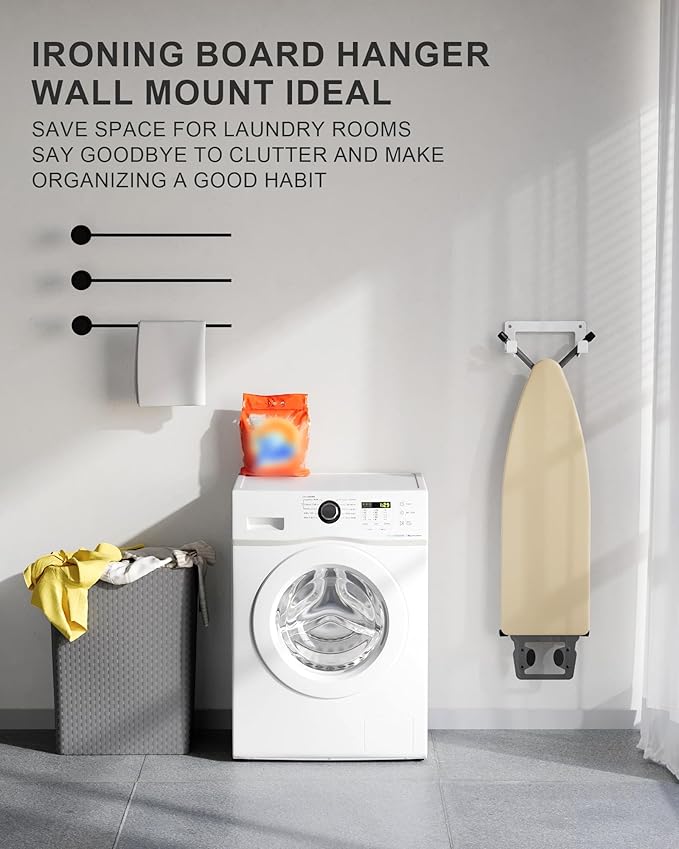 2PC Ironing Board Hanger Wall Mount Stainless Steel, Y T Leg Ironing Board Holder Wall Mount for Laundry Room, Iron Board Hooks for Wall Heavy Duty White