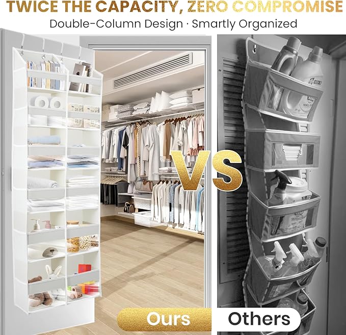 HOMELUX THEORY Over The Door Organizer Hanging - 50lbs Load 6 Large Front & 12 Side Pockets, 1 Pack Over The Door Shoe Organizer, Hanging Closet Organizer For Toys, Diaper, Sewing (XL, Ivory)