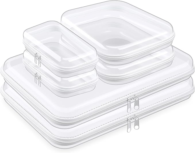 Sanwuta 6 Pcs Clear Hard Zipper Case Hard Plastic Zipper Pouches Transparent Makeup Bag Pencil Pouches for Travel Snacks Christmas Trinket Storage Organizer Box(Clear,Three Sizes)
