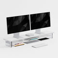 Dual‑Tier Monitor Stand for Modern Desk Setup – Minimalist Wooden and Metal Riser Shelf with Transparent Acrylic Feet for Dual Monitors, Laptops, Home Office Aesthetic，White