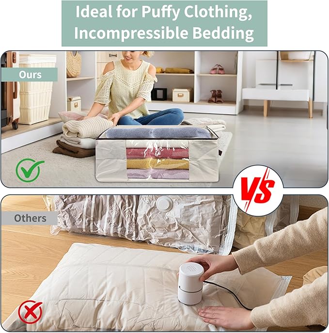 iwill CREATE PRO 2-Pack 65x45x23cm Cotton Canvas Storage Bags with See-Through Window - Soft, Durable & Space-Saving for Clothes, Blankets, Pillows