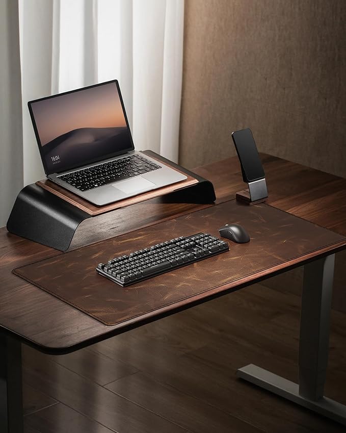 YSAGi Leather Desk Mat, 35.4"x17"Real Leather Desk Pad,3mm Thick Desk Blotter with Stiched line,Oil-Wax Feel Mouse pad and Self-Healing Laptop Pad for Home & Office(Classic Dark Brown)