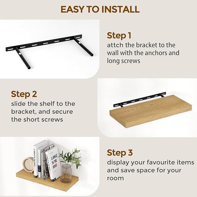 48 Inch Floating Shelves, 9.3 Inch Deep Floating Shelf for Wall, Rustic Wood Wall Shelves 48 x 9.3 x 1.5, Large Bathroom Shelf 48 Inch Long, Deep Shelves for Kitchen, Bedroom, Living Room, Oak Color