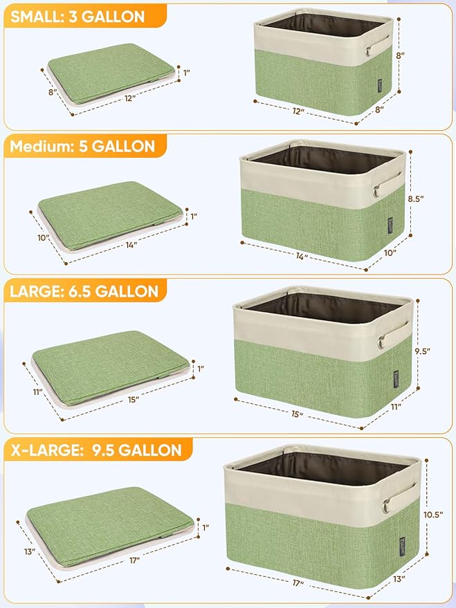 BALEINE 2 Pack Fabric Storage Bins for Shelves, Linen Storage Baskets for Organizing, Decorative Closet Bins for Clothes, Home (Green, 14''x10''x8.5'')