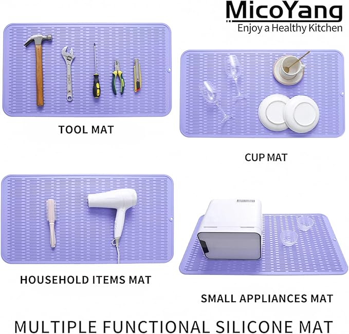 Silicone Dish Drying Mat for Multiple Usage,Easy clean,Eco-friendly,Heat-resistant Silicone Mat for Kitchen Counter or Sink,Refrigerator or Drawer Liner Light Purple 4XL 32 inches x 18 inches