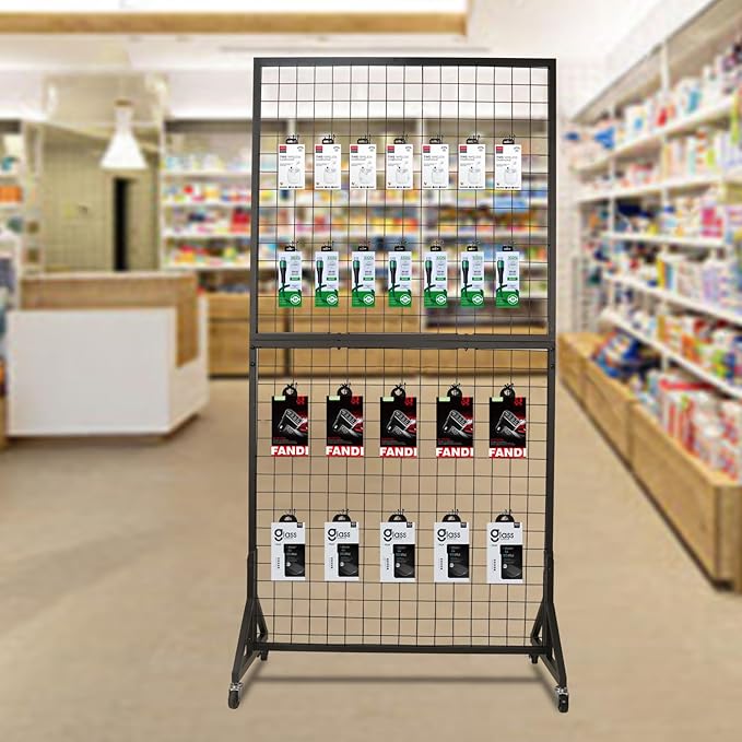 2 Packs 3'x 6' Two-Double Gridwall Panel Display Racks with Sturdy T-Base, Black Grid Wall Panels Display Stand, Display Rack Craft Show, Art Display Stand