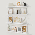 Fun Memories Picture Ledge Shelf, White Floating Shelves Set of 4, 32 Inch Picture Shelves for Wall with Ledge, Large Nursery Book Shelf for Toys Storage, Living Room, Bedroom Decor Frames
