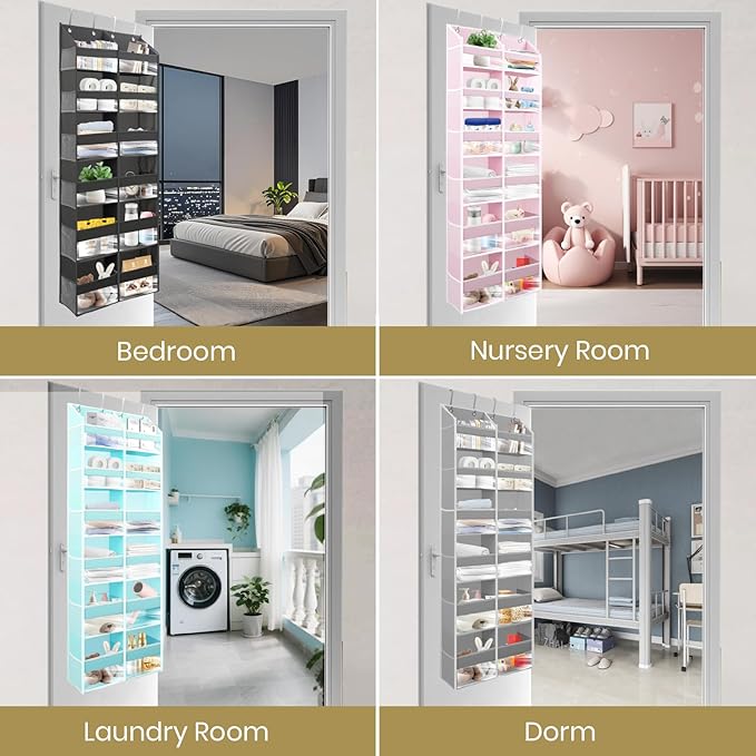 HOMELUX THEORY Over The Door Organizer Hanging - 50lbs Load 6 Large Front & 12 Side Pockets, 1 Pack Over The Door Shoe Organizer, Hanging Closet Organizer For Toys, Diaper, Sewing (XL, Light Gray)