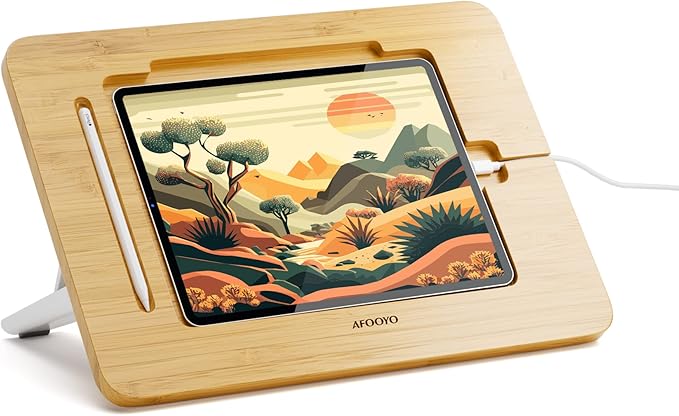 Bamboo Tablet Drawing Stand - Portable & Adjustable 5 Angles,Laptop Stands Riser, Book Reading Stand,Compatible with 9.7/10.2/10.5/10.9/11 inches