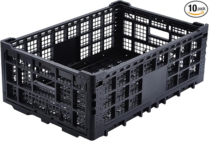 Collapsible Storage Crates, 52 Liter Heavy Duty Foldable Plastic Crates , Storage Baskets and Bins 23.6" L x 15.7" W x 8.6" H Stackable Dairy Milk Crates for Office, Home, Toy Storage
