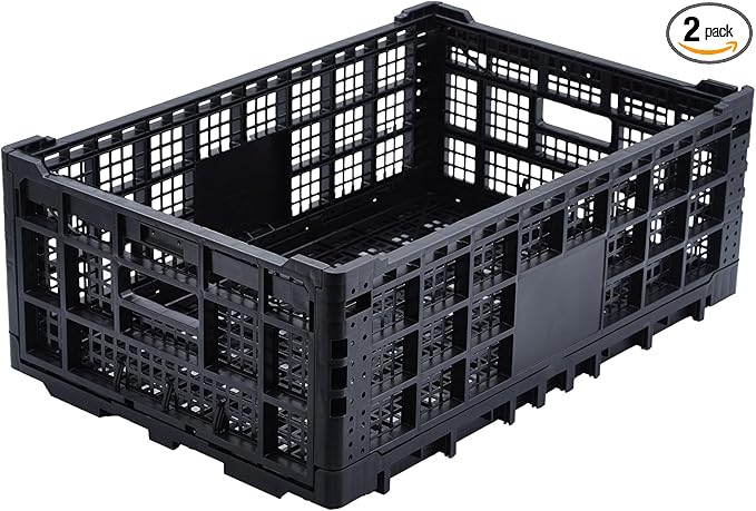 Collapsible Storage Bin Containe, 52 Liter Heavy Duty Transfer Box, 23.6" l x 15.7" w x 8.6" h Plastic Crate for Transit and Storage of Various Items