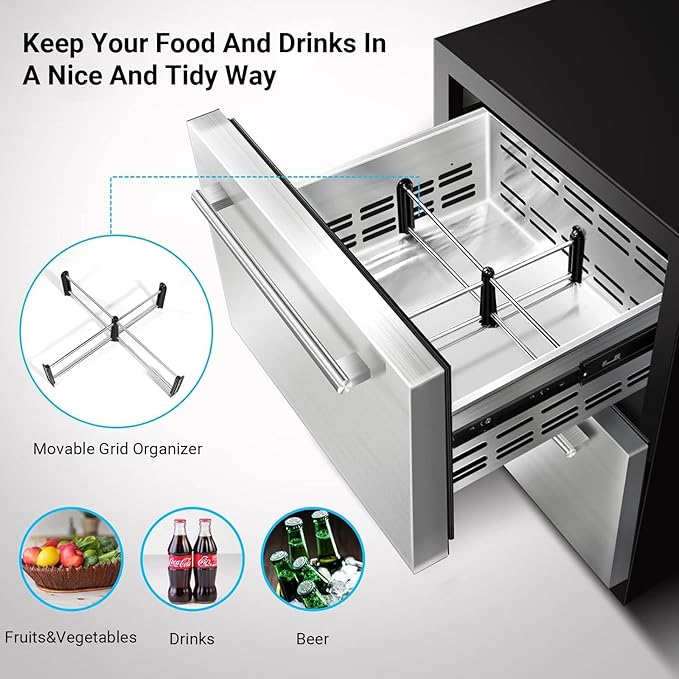 BODEGA 24 Inch Beverage Fridge under Counter, 2 Drawer Outdoor Coolers for Patio and Deck Weatherproof, Stainless Steel Beverage Refrigerator for Beer, Soda, Holds 180 Cans