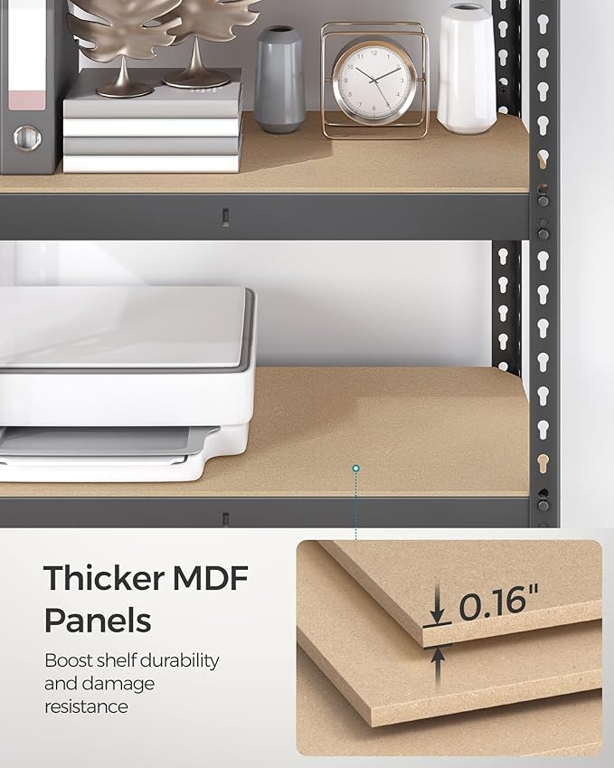SONGMICS 5-Tier Storage Shelves, Load 2310 lb, Set of 2 Garage Storage, Boltless Assembly, Adjustable Shelving Unit, 11.8 x 29.5 x 59.1 Inches, for Study Shed Basement, Gray UGLR300G02