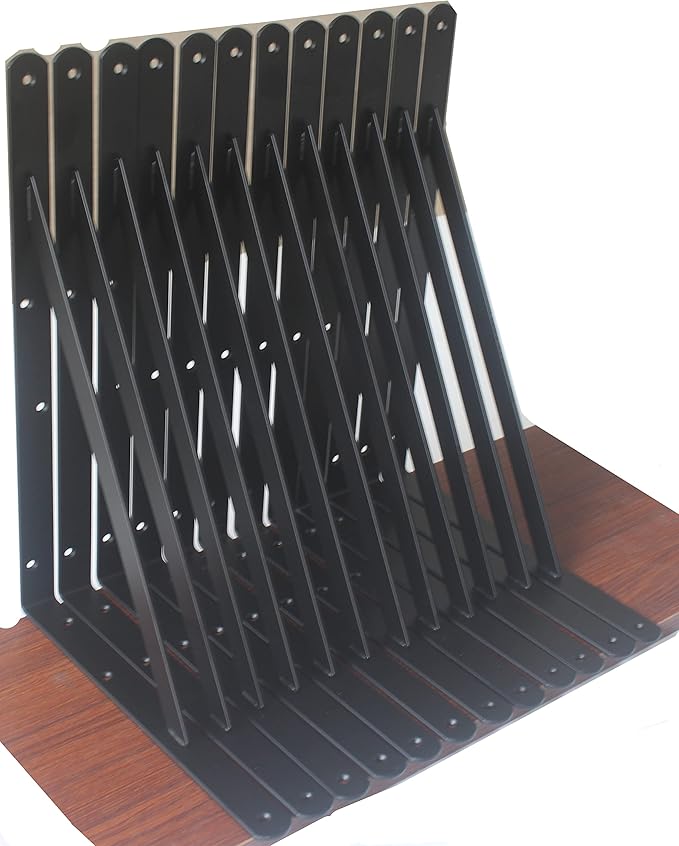 24 Pack L14 x H 10" Black Heavy Duty Shelf Brackets with Screws Metal Shelf Brackets Shelf Support Angle Brackets for Shelves L Brackets Heavy Duty Floating Shelf