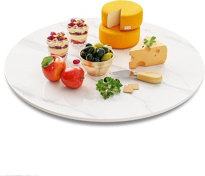 23.6" Lazy Susan Turntable – 360° Sinteredstone Silent Anti-Slip Turntable, Table Top Centerpiece for Kitchen, Pantry, Spice Rack, Refrigerator & Dining Table, White