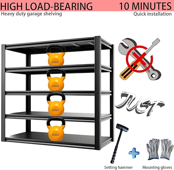 Storage Shelving Unit Adjustable Heavy Duty Garage Shelves Metal Organizer Utility Rack for Kitchen Pantry Basement Pantry Warehouse Laundry Black 2750LBS 72" H x 35" W x 15.8" D 5-Tier