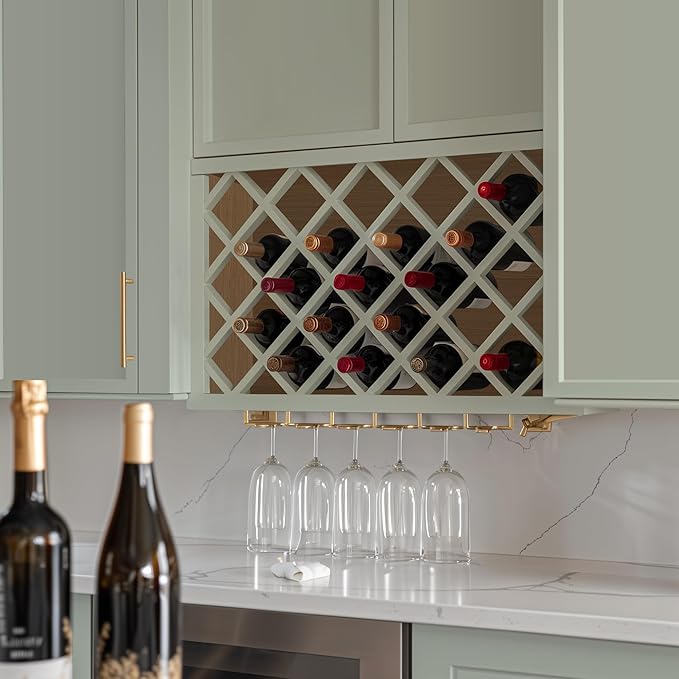 Solid Wood RTA Wine Bottle Rack Wall Cabinet with Lattice Panels - Wine Storage for Bar, Pantry, Cellar - Mocha (Jade Green, 30'W 12'D 15'H)