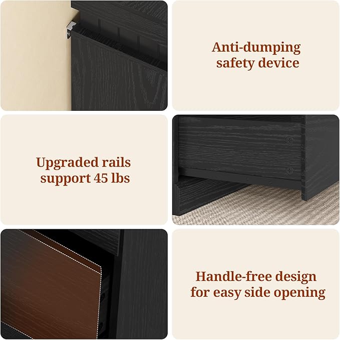 Tall Black 5 Dresser for Bedroom, Sliding Top Storage Space, Modern Wood Drawers with LED Light and Power Outlet, Large Chest of Drawer for Living Room, Hallway, Entryway (5 Drawers,Black)