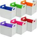 6 Pcs 14x10 Inch Colorful Felt Rectangular Storage Bins Collapsible Storage Basket with Handle for Shelves Closet Bedroom Office Clothes Book Holiday Christmas Stuff Organizer(Gray-rainbow)