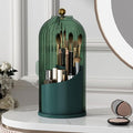 Makeup Brush Holder with Lid 360 Rotating Clear Dustproof Make Up Organizers for Vanity Bathroom Countertop, Green