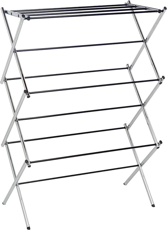 Amazon Basics Foldable Portable Laundry Drying Rack for Indoor Air Drying Clothing, 14.5 x 29.5 x 41.8 inches (LxWxH), Chrome Silver