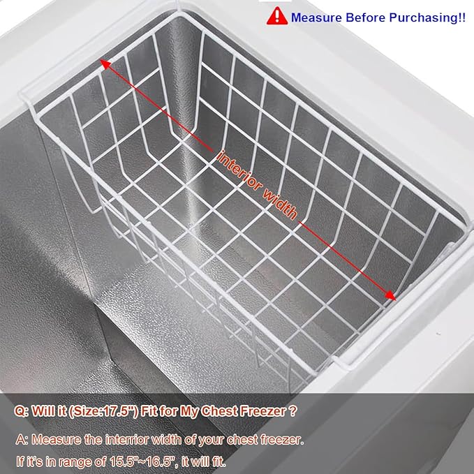 Chest Freezer Baskets 17.5 Inch, Chest Freezer Organizer Bins Metal Wire Storage Baskets with Hanging Handles for Deep Freezer, Set of 2