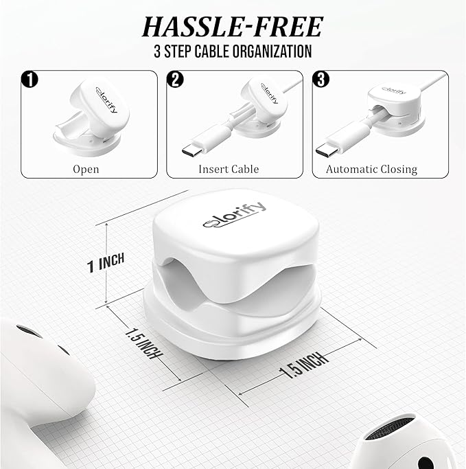 12 Pack Spring Cable Clips, White Adhesive Cord Organizer for Desk, Phone Charging Cords Holder, Car Cable Management, Cable Clips for Computer & Nightstand Charger Clips