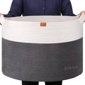 Extra Large Laundry Basket toy storage 22"X22"X14" blanket basket Cotton Rope Woven Baskets with Handles for Living Room (Grey/Beige) XXXL