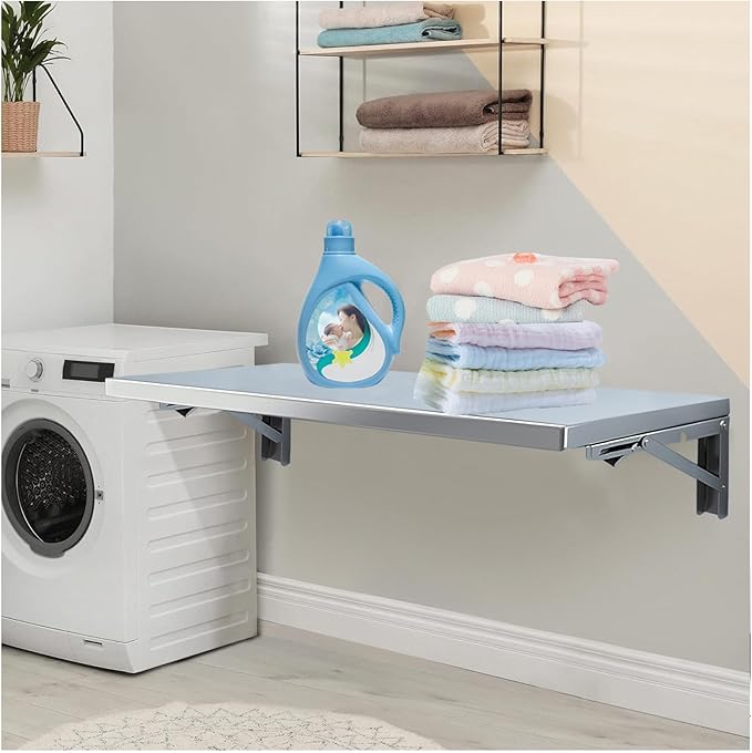 Wall Mounted Folding Table,304 Stainless Steel Wall Folding Desk,Floating Table for Wall,Laundry Room Folding Table,Home Bars and Dining Establishments(100x50cm /39.4"x19.7")