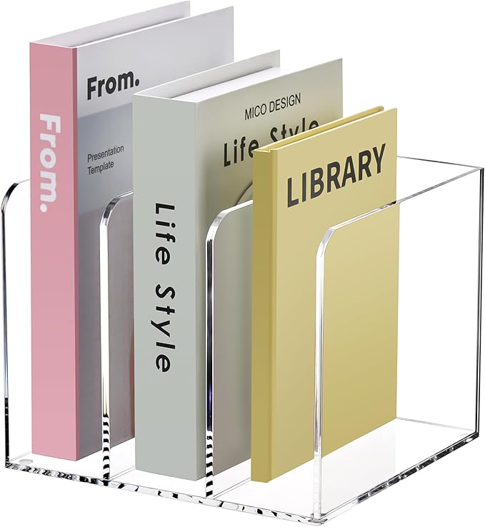 Acrylic Magazine Holder,Clear Desk Organizer with 3 Vertical Compartments,Magazine File Holder Sorter Rack Workspace Organizers for Home Office & Classroom(B5)