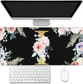 Desk Mat, Flower Golden Letters I Extended Gaming Mouse Pad Large, 35.4"x15.7" Big Mouse Pad with Non-Slip Base and Stitched Edge, Long Computer Keyboard Mouse Mat for Home Office Work