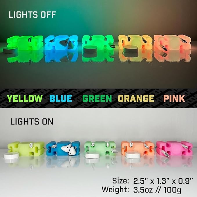 GlowBrick Stocking Stuffers for Adults Cord Management Weighted Cord Holder Cable Wrap Phone Stand - Glow-in-The-Dark Gadget Organizer for Nightstand. Gift for Men, Silicone. Glowing Pink