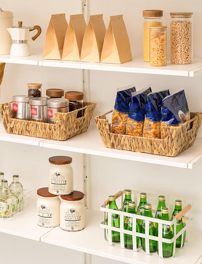 StorageWorks Wicker Basket for Pantry Organizers and Storage, Stackable Water Hyacinth Storage Baskets for Pantry Shelves, 2-Pack
