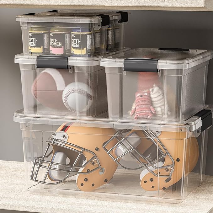 Superio Clear Storage Boxes with Lids, 4.75 Quart Plastic Container Bins for Organizing, Stackable Crates, BPA Free, Non Toxic, Odor Free, Organizers for Home, Office and Dorm, 6 Pack