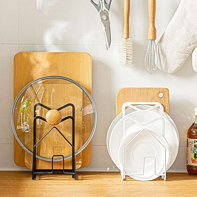 SUNFICON Cutting Board Rack Chopping Board Organizer Stand Holder Kitchen Countertop Pots Pan Lids Rack Organizer Flat Steel 4.92 x 5.7 x 8.47 in. Black