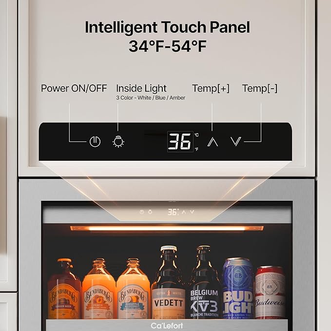 Ca'Lefort Beverage-Refrigerator 24 Inch, Tall Beverage Fridge Cellars Large Bar Drink Cabinet Built-in or Freestanding with Glass Door, Beer Cooler for Bottles and Cans Beer/Soda/Water/Wine