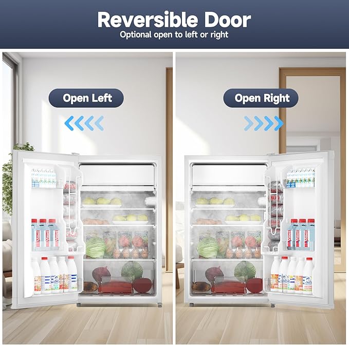 4.3 Cu.Ft Mini Fridge with Freezer, Single Door Refrigerator with Adjustable Thermostat, Mini Compact Fridge for Bedroom, Office, Dorm, RV