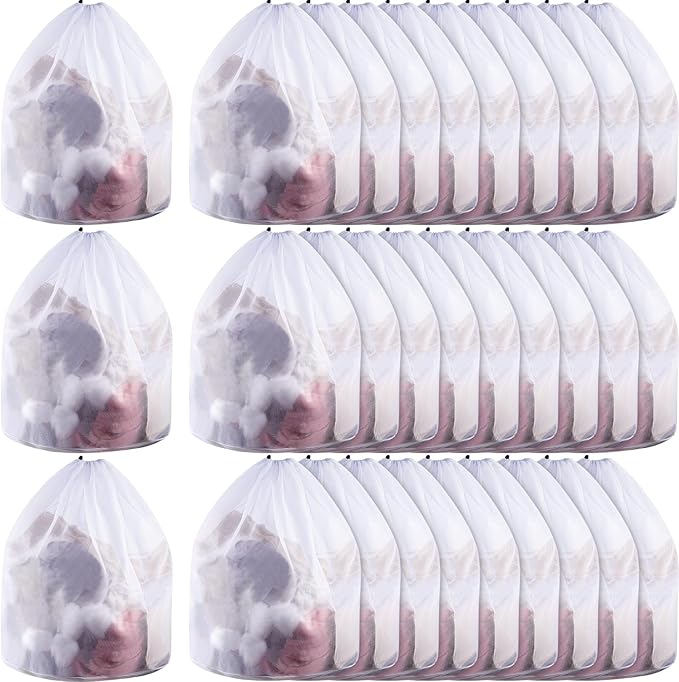 12 Pcs 24 * 32 Inches Fine Mesh Laundry Bag with Drawstring Large Heavy Duty Mesh Bag Machine Washable Sheet Drawstring Net for Delicates College Dorm
